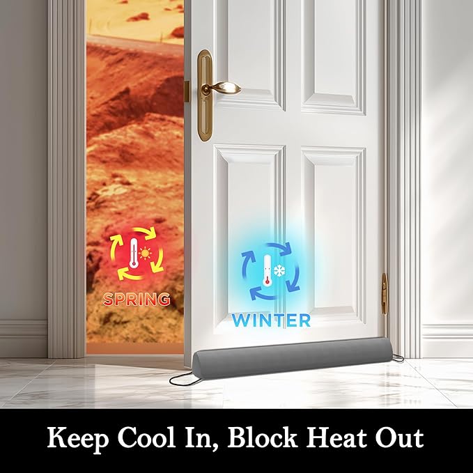 Sunolga 48" Door Draft Stopper Blocks Hot and Cold Air with Removable Washable Cover for Gaps Up to 3", All-Season Seal Strip for Noise, Wind, Door Sweep for Bottom of Door, Home Essentials, Gray