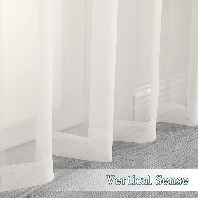 Chyhomenyc Ivory Sheer Curtains 96 Inch Length 2 Panels Set, Elegant Light Filtering Voile Window Treatment Drapes for Living Room Bedroom, 42W x 96L Inches, Set of 2, Ivory