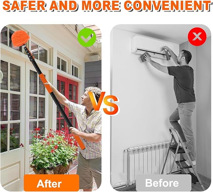 30FT Reach Cobweb Duster with Extension Pole, High Ceiling Long Duster with 5-24FT Telescoping Pole, Spider Web Brush for Indoor Outdoor Use
