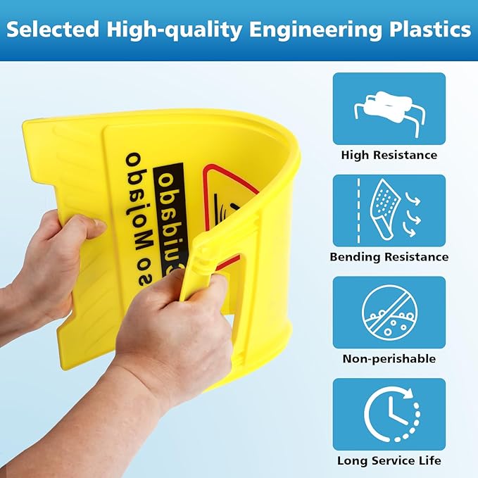 6-Pack Caution Wet Floor Sign,17.5" Height,Bright Yellow Double-Sided Folding A-Shaped Frame Design, Bilingual Caution Message