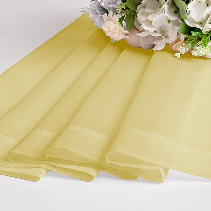 Chyhomenyc Yellow Sheer Curtains 45 Inch Long 2 Panels, Light Filtering Rod Pocket Voile Short Curtains Drapes for Living Room Bedroom Small Windows, 42Wx45L Inches