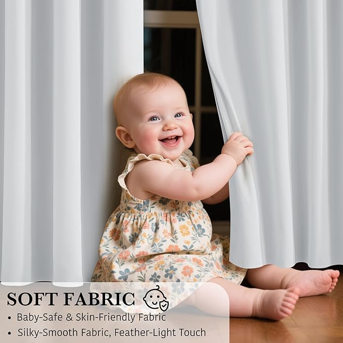 RYB HOME White Blackout Curtains for Bedroom, 100% Blackout Thermal Insulated Noise Reducing Curtains for Living Room Nursery, 42 inches Wide by 72 inches Long, 2 Panels Set