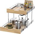 Pull Out Cabinet Organizer,Heavy-Duty Slide Out Shelf, Wood and Wire Basket, Pull Out Drawer for for Kitchen Under Sink Space, Pantry, Bathroom, 2 Tie 23 * 21 in