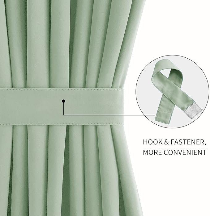 DWCN French Door Curtains – Rod Pocket Thermal Blackout Curtain for Doors with Glass Window, Kitchen and Patio Doors for Privacy, 36 X 72 Inches Long, 1 Curtain Panel with Tieback,Bean Green