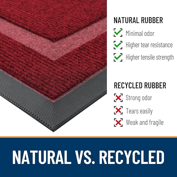 OLANLY Front Door Mat Indoor Outdoor Entrance, Waterproof All-Season, All-Weather Doormat, Sturdy Natural Rubber, Fade Resistant, Low Profile, Easy Clean Patio Porch Entryway Mat, 29.5x17, Wine Red