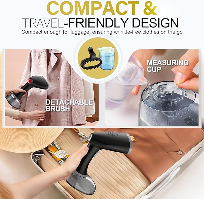 Steamer for Clothes, 1800W Fast Heat-up Clothes Steamer Handheld Garment Steamer with 3 Steam Settings, 380ml Water Tank, 9.8' Cord, Portable Travel Steam Iron for Removes Wrinkle Safe on All Fabrics