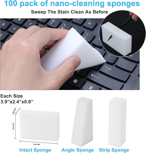 100 Pack Magic Sponge Eraser,Multi-Functional Household Cleaning Kitchen Dish Sponge for Furniture,Extra Thick and Long Lasting Melamine Cleaning Sponges for Bathroom,Bathtub, Wall Cleaner (100)
