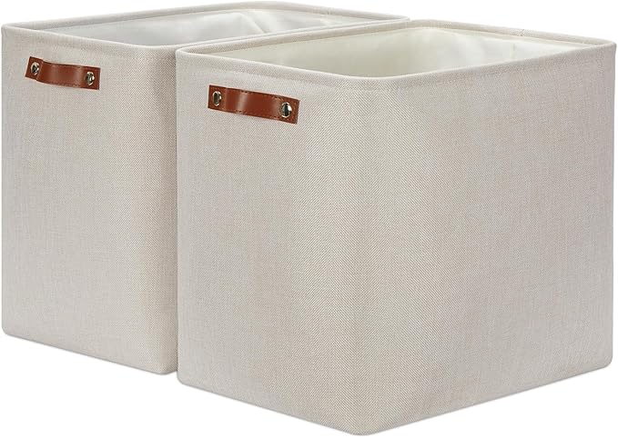 DULLEMELO Extra Large Storage Baskets, Fabric Storage Bins for Organizing Shelves Nursery Toys Books, Closet Baskets and Bins with Handles, Beige, 2-Pack