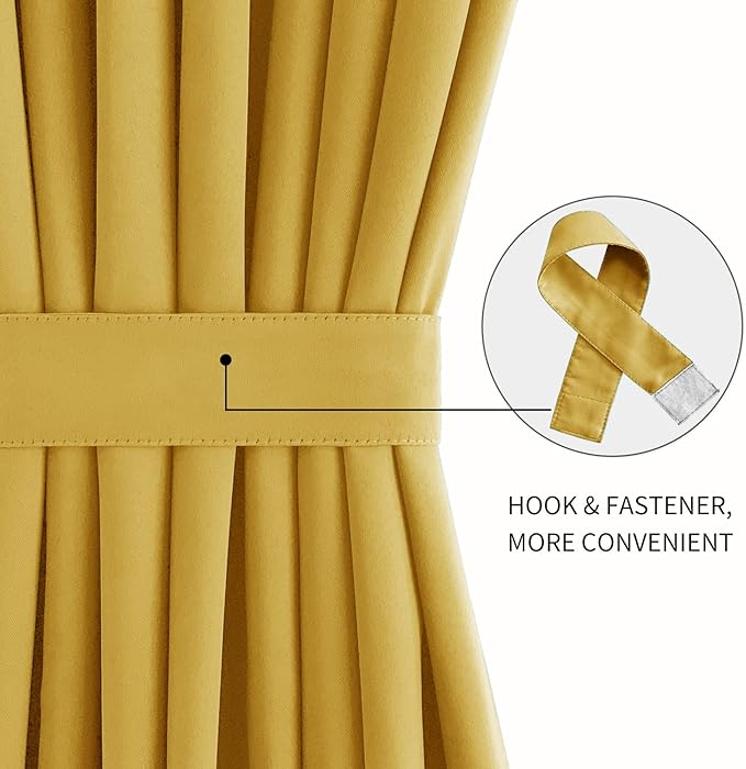 DWCN French Door Curtains – Rod Pocket Thermal Blackout Curtain for Doors with Glass Window, Kitchen and Patio Doors for Privacy, 25 X 72 Inches Long, 1 Curtain Panel with Tieback, Yellow