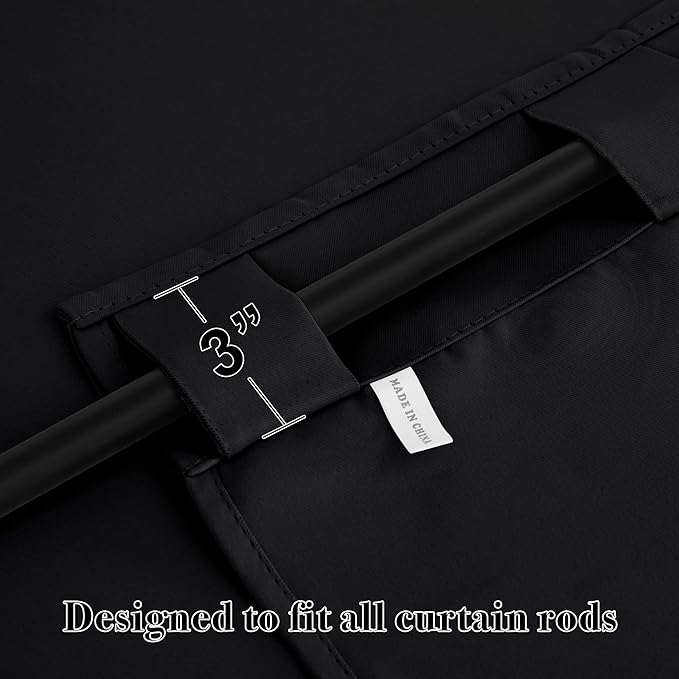 RYB HOME Blackout Curtains Pair - Solid Country Window Decorating Panels Light Block Drapes for Bedroom Kitchen Office Privacy Curtains for Gift, Wide 42 x Long 54 inch, Black, Set of 2