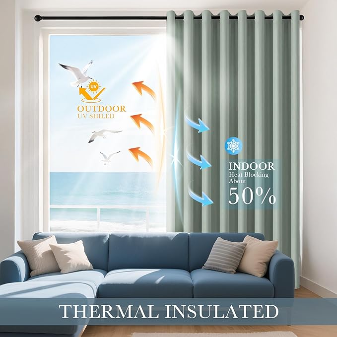 PONY DANCE Sage Green Blackout Curtains for Bedroom 84 Inch Length 2 Panels Set, Privacy Thermal Insulated Room Darkening Grommet Drapes for Living Room Window, W34 x L84 Inch