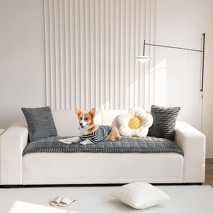 OTOB Dog Couch Covers for 3 Cushion Washable Non Slip Plush Pet Friendly Bed Mat Sofa Cover for Dogs, All Seasons Cozy Soft Fuzzy Furniture Protector Sofa Slipcovers (Dark Gray, 27.6" x 59.1")