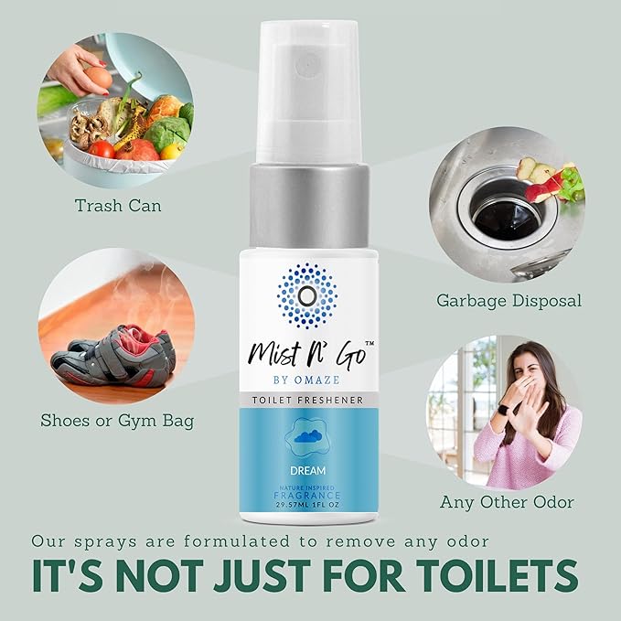 Mist N’ Go by Omaze Travel Bathroom Spray for Toilet Spray Odor Eliminator - Travel Toilet Spray for Bathroom Air Freshener Spray for Bathroom Deodorizer - Dream Travel Size (1oz x1)
