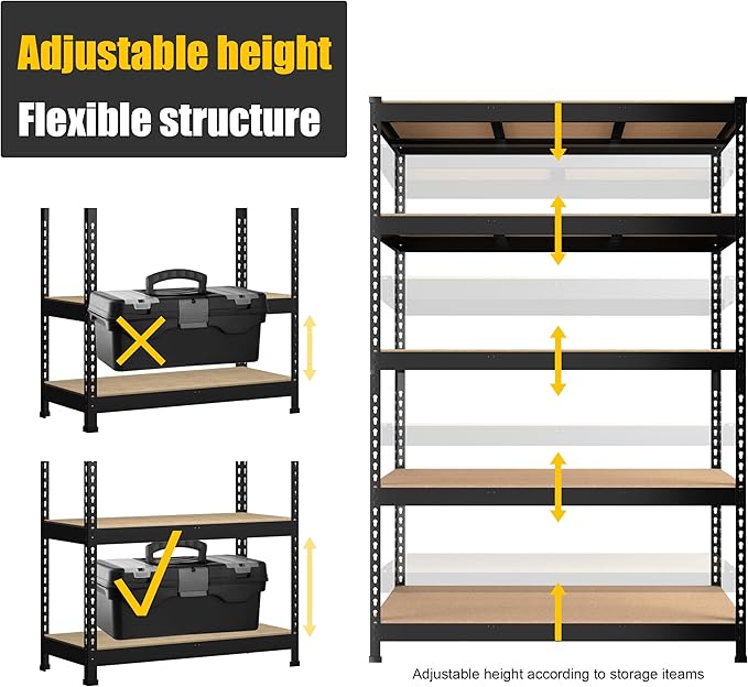 PrimeZone 10 Pack Heavy Duty Storage Shelves - 47" W x 18" D x 71" H 5 Tier Adjustable Garage Storage Shelving, Metal Storage Utility Rack Shelf Unit for Warehouse Pantry Closet Kitchen, Black