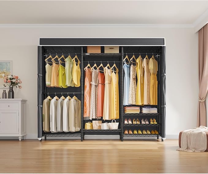 VIPEK V5C Heavy Duty Covered Clothes Rack Portable Closet Rack, Black Metal Clothing Rack with Black Upgarded Polyester Cover Cover, Adjustable Custom Freestanding Closet Wardrobe, Max Load 800LBS