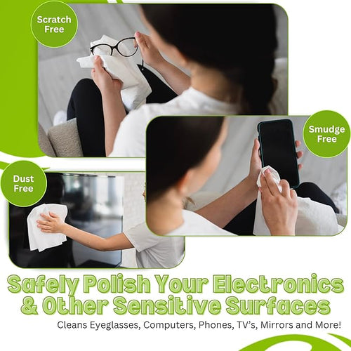 10-Pack Reusable Cleaning Cloths for Streak-Free Windows, Mirrors & All-Purpose Cleaning – Chemical-Free, Absorbent, Non-Abrasive, 16" x 16" White Cleaning Rags, Made in The USA