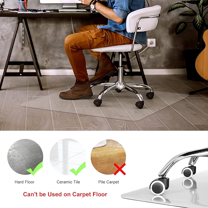 Kuyal Clear Chair Mat, Hard Floor Use, 6'×9' Transparent Office Home Floor Protector mat Chairmats (72" X 108" Rectangle)