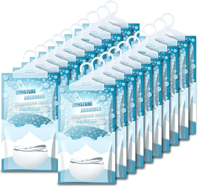 20 Pack Hanging Moisture Absorbers - Fagrance Free Dehumidifier Bags, 8.11 OZ/Pack, Removes Moisture & Odors, Humidity Absorber Packs for Closet Bedroom Kitchen