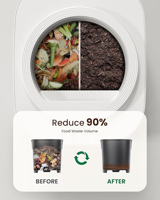 Electric Composter for Kitchen, 4L Smart Countertop Compost Bin, Odorless | Low Noise | Auto-Cleaning | Turn Food Waste into Fertilizer Within 3 Hrs