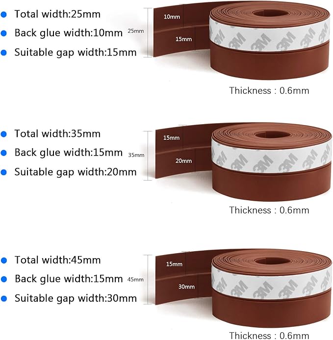 TAROSE Weather Stripping, 33 Ft Adhesive Silicone Tape (Brown, 25MM) - Door & Window Seal