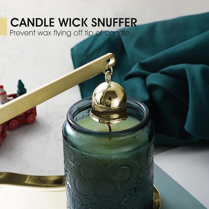 PATOISE 4 in 1 Candle Accessory Set, Candle Wick Trimmer Cutter, Candle Snuffer, Candle Wick Dipper, Tray Holder in Gift Package for Candle Aromatherapy Lovers(Mini 4PCS Gold)