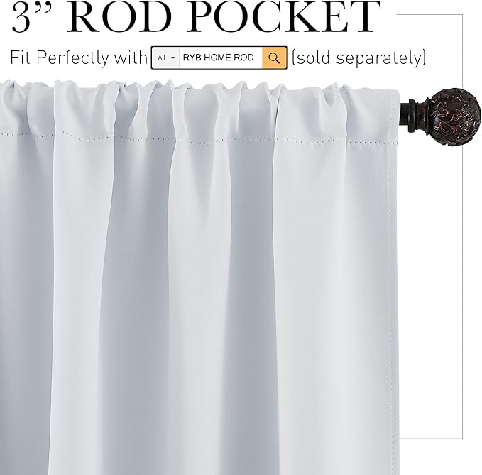 RYB HOME Half Window Curtains for Kids Nursery, Privacy Room Darkening Curtain Tiers for Window Heavyt Duty Short Drapes for Bathroom Basement Studio, Width 29 x Length 30 inches, Greyish White
