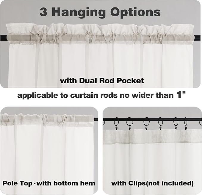 Chyhomenyc Ivory Sheer Window Curtain Panels 45 Inch, Set of 2, Light Filtering Solid Voile Curtains Drapes for Small Window/Living Room/Bedroom, Rod Pocket, 42W x 45L inches