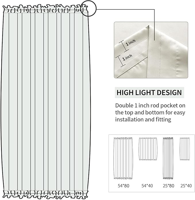 DWCN French Door Curtains Rod Pocket Thermal Blackout Curtain for Glass Windows, Kitchen and Patio Doors for Privacy, 54 X 40 Inches Long, 1 Curtain Panel with Tieback, Ivory