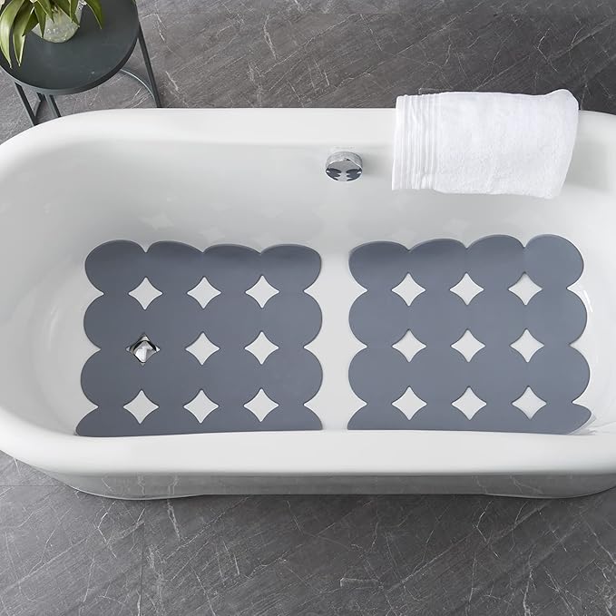 Square Shower Mat Nonslip - 2PCS Rubber Bathtub Mat with Suction Cups for Inside Shower Bathroom Floor (Grey, 21X21)