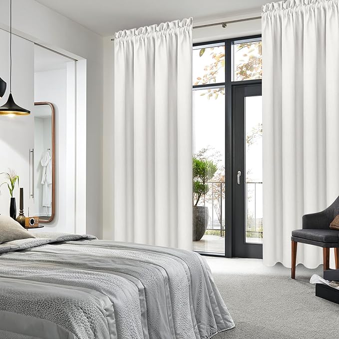 DWCN Blackout Curtains Thermal Insulated, Energy Saving & Noise Reducing Bedroom and Living Room Curtains, Ivory, W 38x L 72 Inch, Set of 2 Rod Pocket Curtain Panels