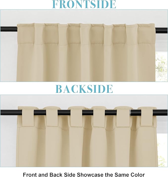 RYB HOME Room Darkening Curtains - Back Tab Haning Top, Sunlights Block Privacy Curtains Kitchen Drapes for Dining Sitting Room Home Office Kids Playroom, 42 x 54, Biscotti Beige, 2 Panels