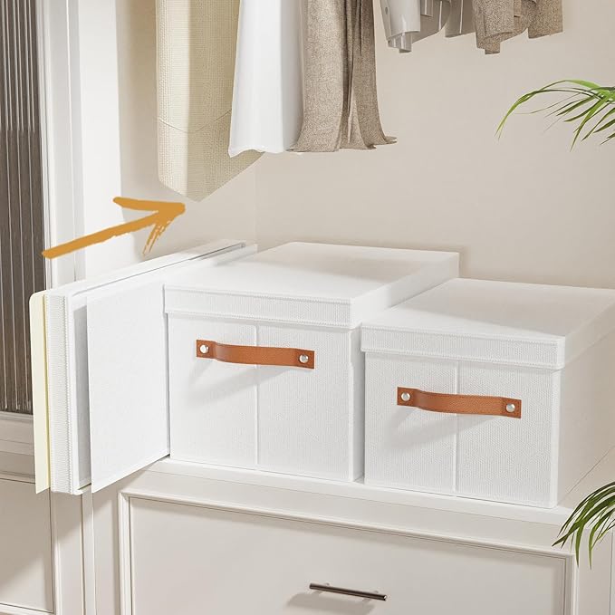 Fabric Storage Bins, 7.1 x 9.1 x 13 Inch Clothes Boxes for Shelves with Lids, Baskets for Organizing with Handles, Decorative Linen Closet Organizers, White, 5 Pack