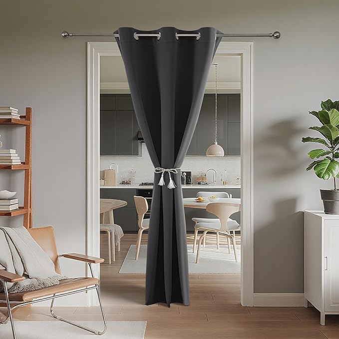 Joydeco Blackout Door Curtain for Doorway Privacy 78 Inches Long, Grommet Closet Curtain for Open Closet, Room Divider for Bedroom Living Room (Grey, 52Wx78L, 1 Panel)