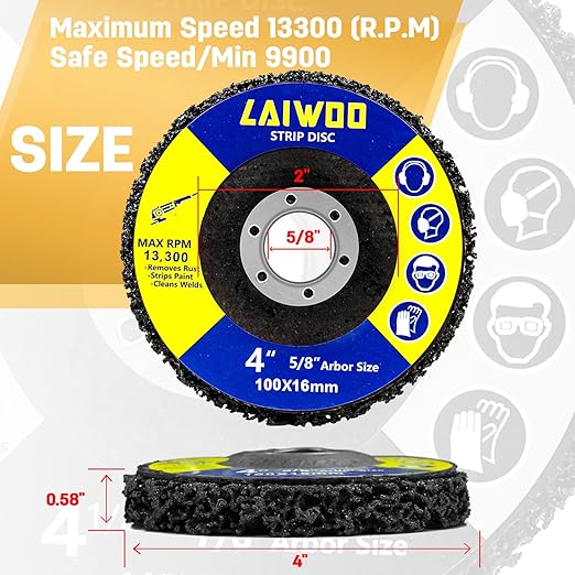 10 Pack Strip Disc Wheel for Angle Grinders Stripping Wheel, Paint Stripping Disc, Poly Abrasive Wheel for Metal Rust Welds, Oxidation, Paint Remover (4'' x 5/8'')