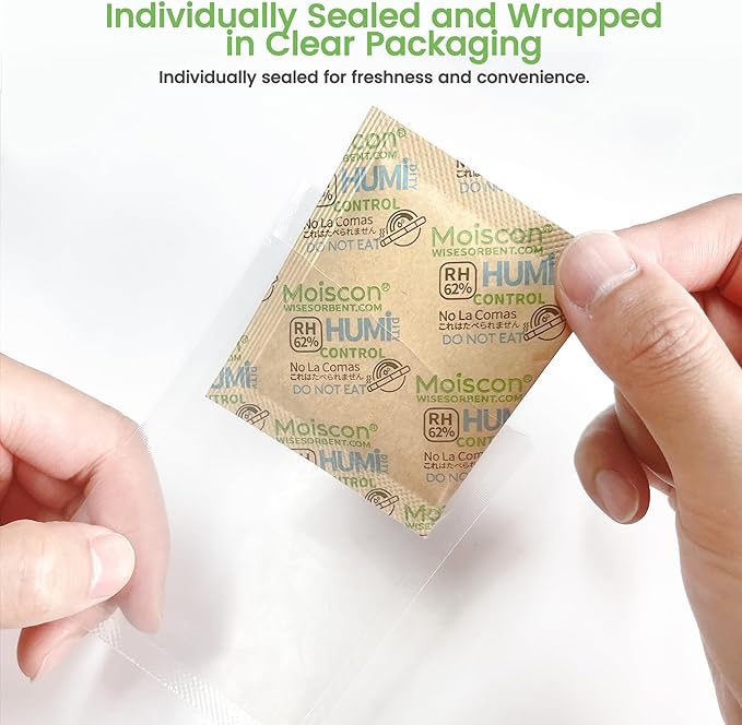 30 Pack 62% RH 8 Gram Two-Way Humidity Control Packs for Storing 1 oz, Size 8 Moisture Control Packets Individually Wrapped