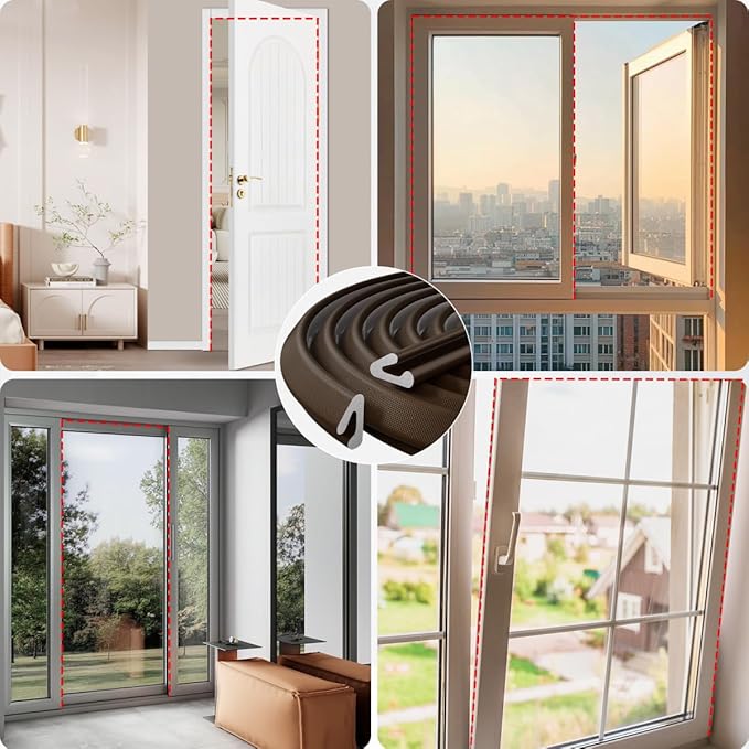 V Shape Foam Weather Stripping Door Frame Seal Strip 19.7FT Brown, Draft Stopper, Insulation Winter, Weatherstripping, Gap Sealing, Soundproofing, Self-adhesive Used for Exterior Front Door Side