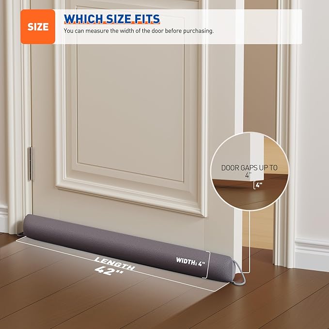 MAGZO Door Draft Stopper, 42 Inch Under Door Draft Blocker Noise Stopper, Weighted Wind Blocker Draft Guard for Bottom of Door, Gray