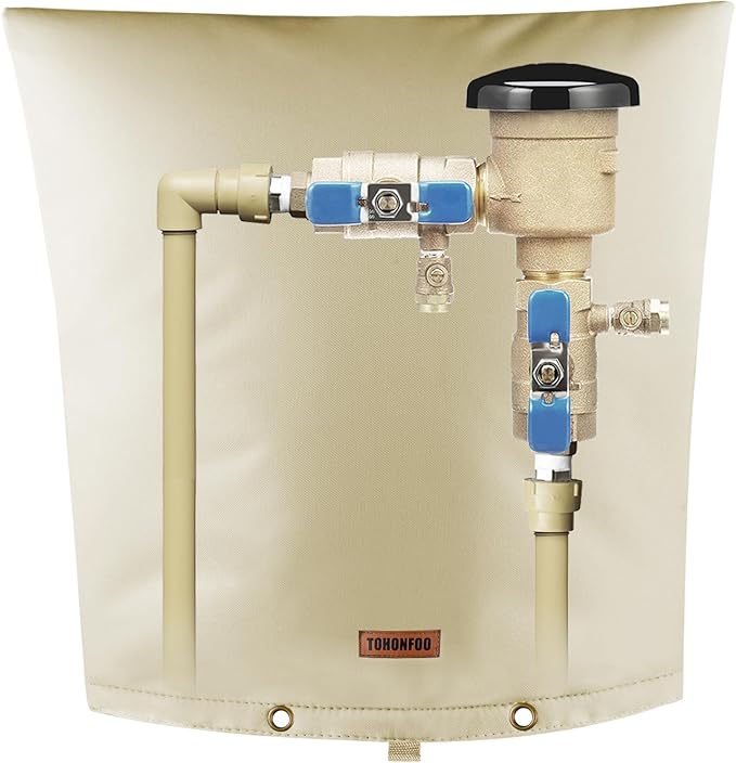 Backflow Preventer Pipe Insulation Cover (5°F) - Irrigation Sprinkler Valve Insulated Pouch - Water Well Pump Cover - Sturdy 5 Layers for Winter Freeze Protection, 30" W x 30" H, Beige