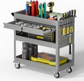 3 Tier Rolling Tool Cart with Drawers, 450 LBS Capacity Tool Cart on Wheels, Heavy Duty Rolling Utility Cart with Drawers, Rolling Utility Carts for Garage, Warehouse and Repair Shop,Gray
