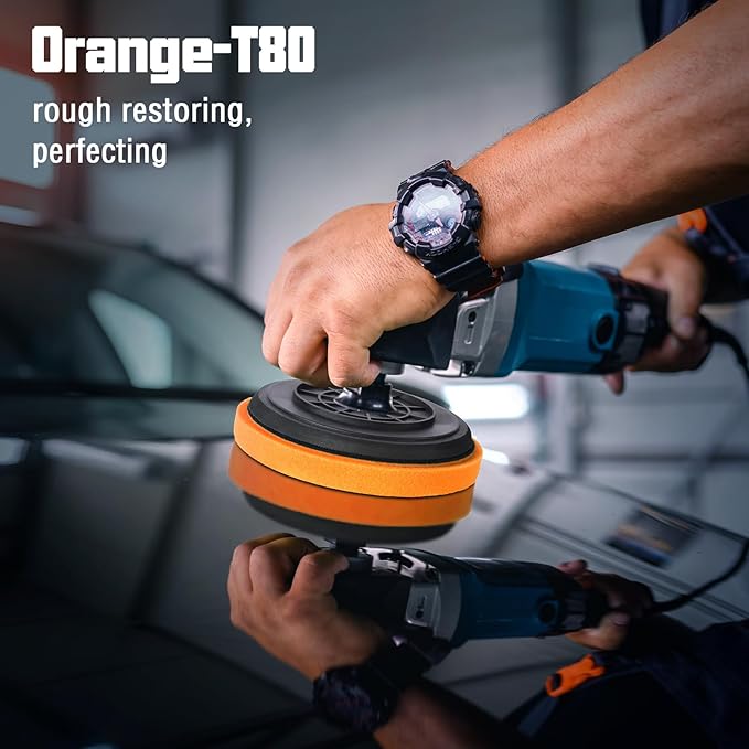 6 Inch Buffing Pads - 3Pcs Orange Buffing Pads - 6.5 Inch Face for 6 Inch 150mm Backing Plate - High-Density Buffing Sponge Pads for Car Buffer Polisher Compounding, Polishing & Waxing