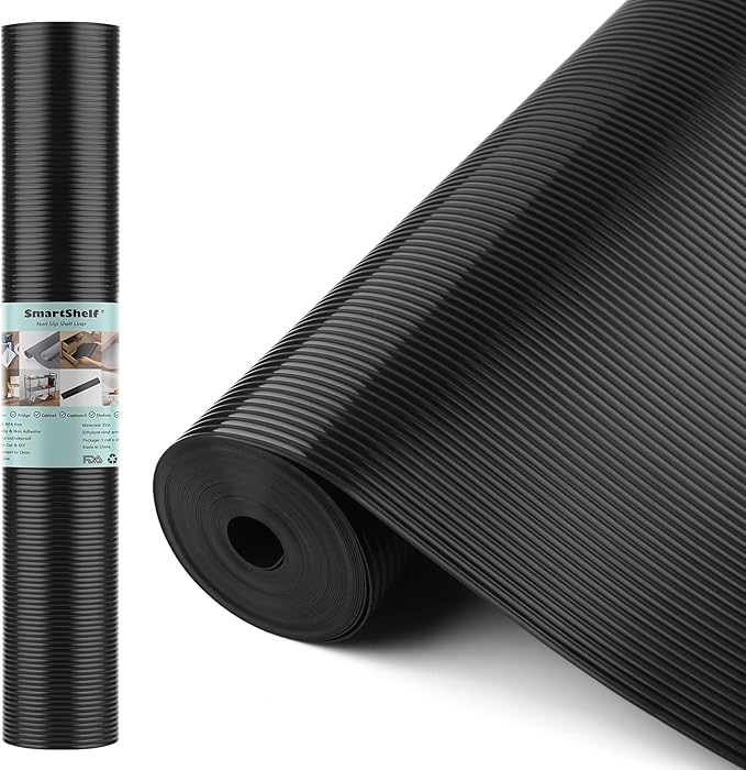 Shelf Liners for Kitchen Cabinets Non Adhesive Drawer Liner EVA Material Cupboard Mat Refrigerator Mats Washable Fridge Liner for Cabinet, Storage and Desks 11.8 x 59 Inches Black