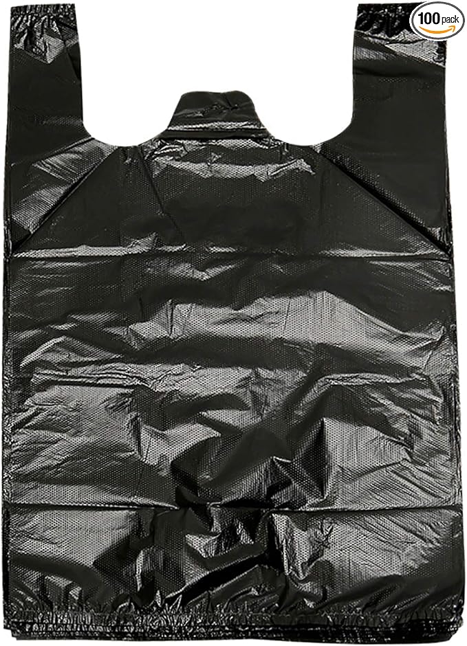 YYaaloa 100 pcs Black Trash Bags with Handles - 14x22 Super Thick 1.8mil Plastic Rubbish Bags for Office, Picnic, Kitchen, Bulk Use
