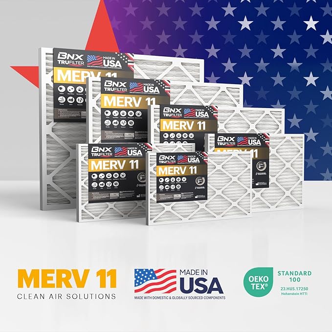 BNX TruFilter 18x18x1 Air Filter MERV 11 (6-Pack) - MADE IN USA - Allergen Defense Electrostatic Pleated Air Conditioner HVAC AC Furnace Filters for Allergies, Dust, Pet, Smoke, Allergy MPR 1200 FPR 7