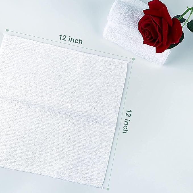 Orighty Microfiber Washcloths Bulk Towels Set 100 Pack, Highly Absorbent and Soft Feel Face Cloths, Multi-Purpose Wash Cloths & Hand Towels for Bathroom, Hotel, Spa, and Gym, 12x12 Inch, White