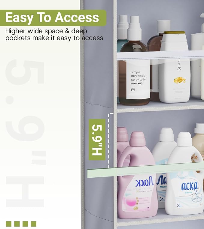 AOODA 2 Pack Over the Door Organizer, Large Capacity Closet Door Hanging Organizer, Clear Deep Pockets Baby Organizer Storage for Nursery, Bathroom, Bedroom, Pantry, Diapers (Grey)