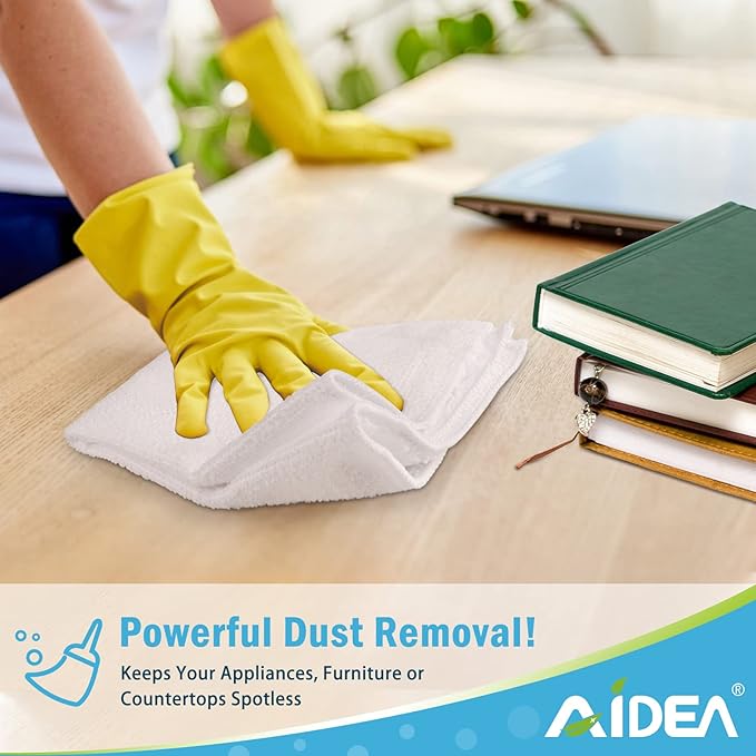 AIDEA Microfiber Cleaning Cloth White 50PK, Microfiber Towels for Cars, Lint Free Rags, Kitchen Towels Dusting Cloth, Bar Rags for Cleaning, Wash Cloth, Dish Cloths White, 11.5"x 11.5"
