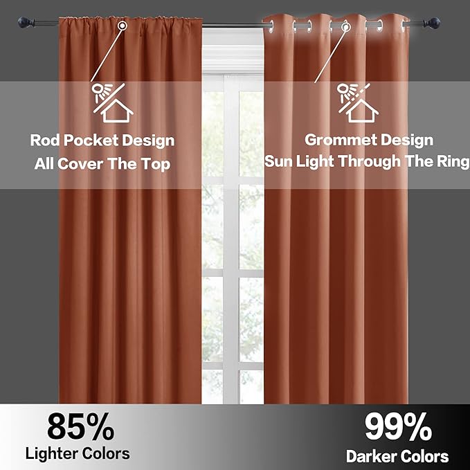 RYB HOME RV Camper Door Window Curtains -Blackout Privacy Curtains & Drapes for Bathroom Bedroom Kitchen Portable Travel Trailer Small Window Decor, W 34 x L 24, Burnt Orange, 2 Panels