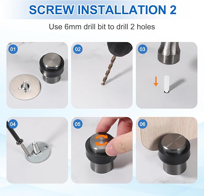 PATIKIL 2Set Round Door Stoppers, 60mm Stainless Steel Door Stop Doorstop Wedge Metal Cylinder Self Adhesive with Screw for Bottom of Door Floor Inside, Bronze