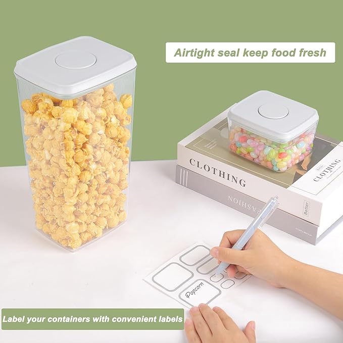 Pop Food Storage Containers with Lids Airtight Spaghetti Container with Labels Pasta Organizer for Kitchen Pantry Cereal Snack Flour Sugar Coffee (4pcs 500ml/0.5qt)