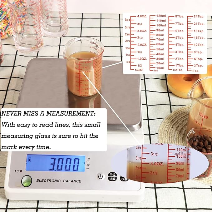 Ackers 7-Piece Glass Measuring Cup Set, Borosilicate Beaker Style Nesting Liquid Measuring Cups